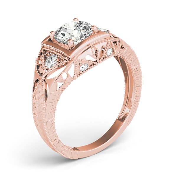 Vintage Inspired Engraved Filigree Engagement Ring, style 82666, Top view in rose gold