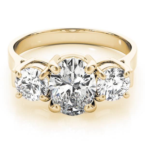 3 Stone Oval Engagement Ring, style 82740, On hand view in yellow gold