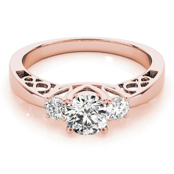 3 Stone Round Engagement Ring, style 82743, On hand view in rose gold