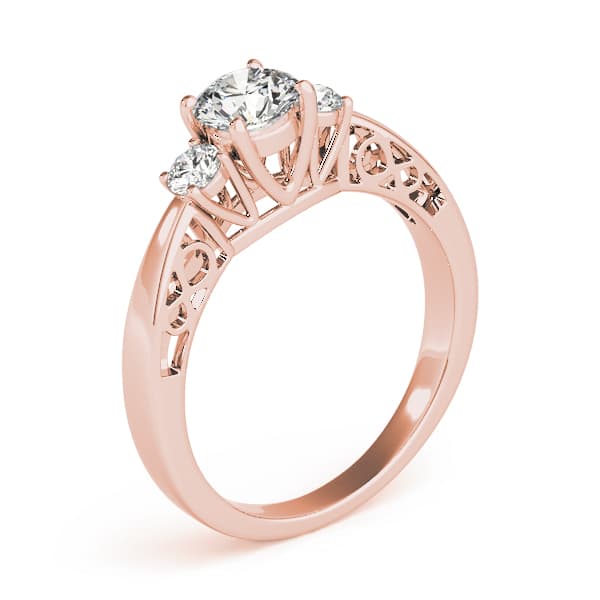 3 Stone Round Engagement Ring, style 82743, Top view in rose gold
