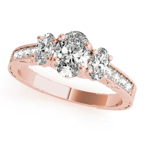 3 Stone Oval Engagement Ring, style 82818, Front view in rose gold