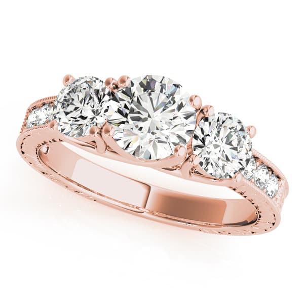 Vintage Style 3-Stone Filigree Engagement Ring, style 82820, Front view in rose gold