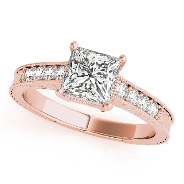 Antique Style Filigree Milgrain Engagement Ring, style 82856, Front view in rose gold