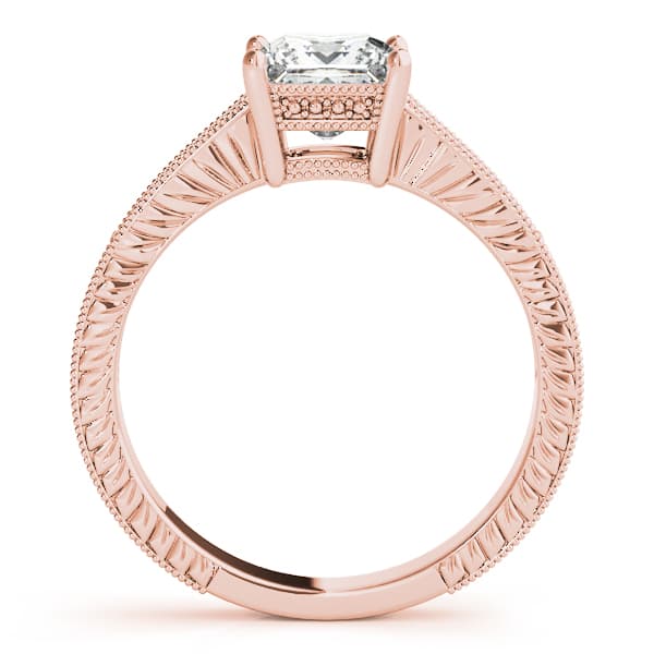 Antique Style Filigree Milgrain Engagement Ring, style 82856, Side view in rose gold