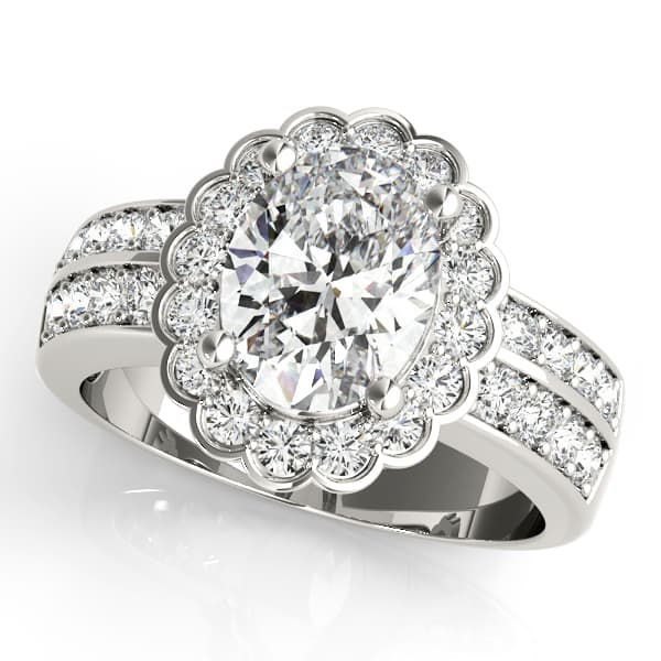 Double Row Floral Oval Halo Engagement Ring — style 82897 in 10k White Gold