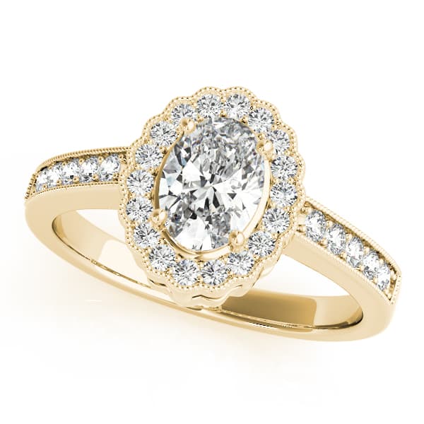 Vintage Single Row Prong Halo Milgrain Engagement Ring, style 82906, Front view in yellow gold