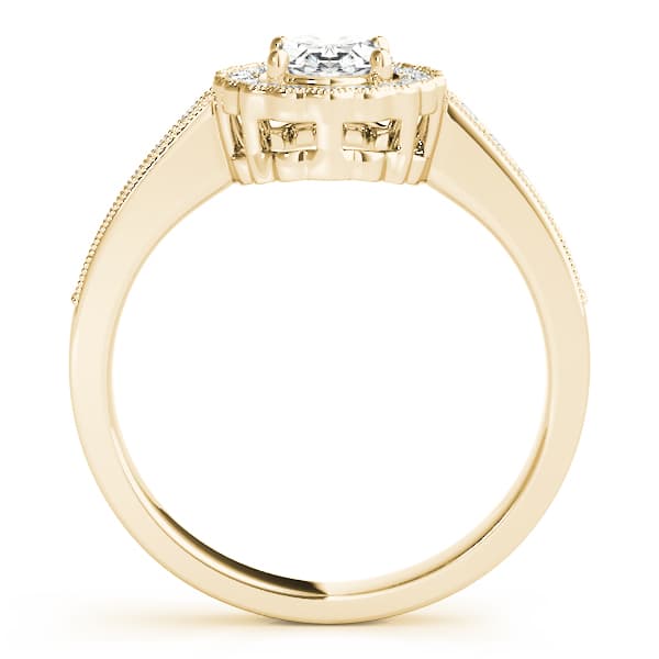 Vintage Single Row Prong Halo Milgrain Engagement Ring, style 82906, Side view in yellow gold