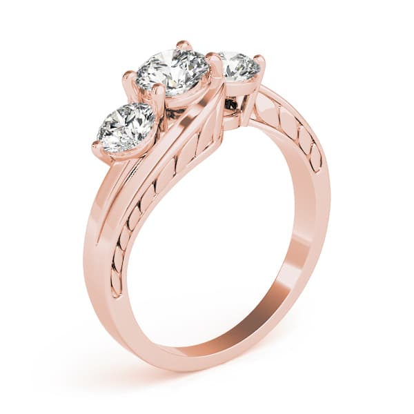 3 Stone Round Engagement Ring, style 82951, Top view in rose gold