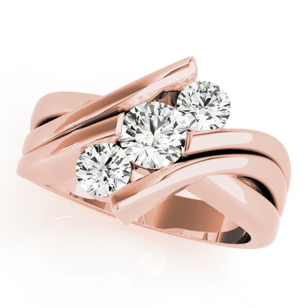 3 Stone Round Engagement Ring, style 82957, Front view in rose gold