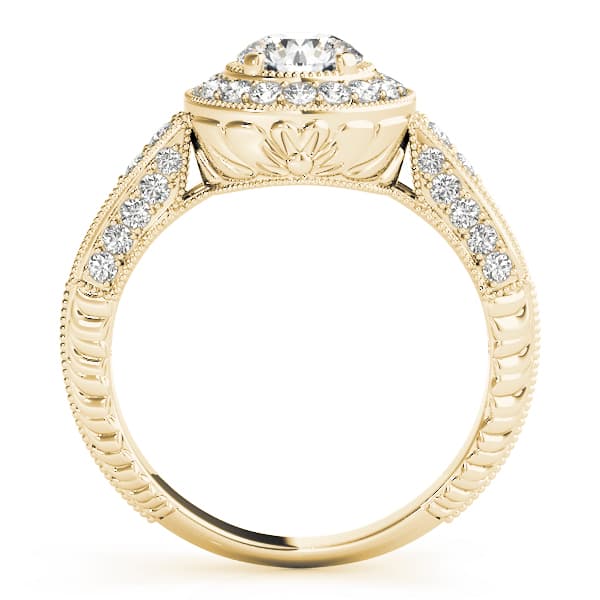 Vintage Inspired Milgrain Round Halo Engagement Ring, style 83267, Side view in yellow gold