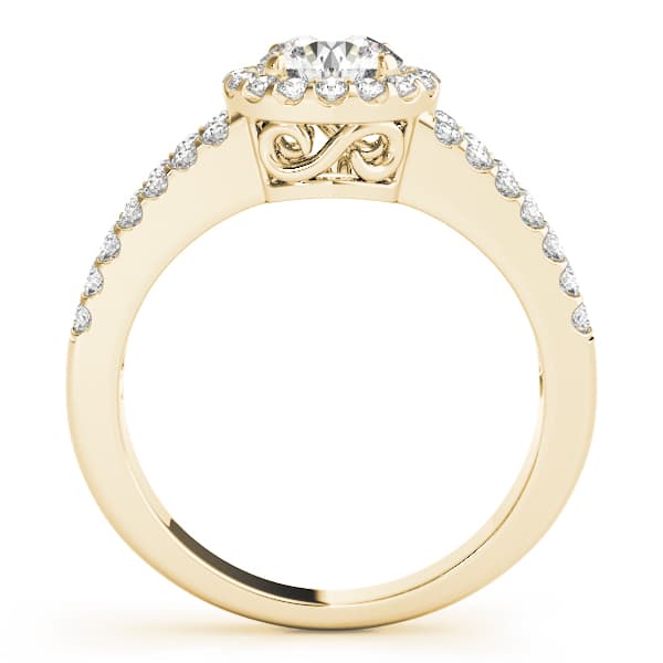 Double Row Split Shank Halo Engagement Ring, style 83493, Side view in yellow gold