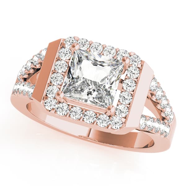 Halo Square & Cus Engagement Ring, style 83566, Front view in rose gold