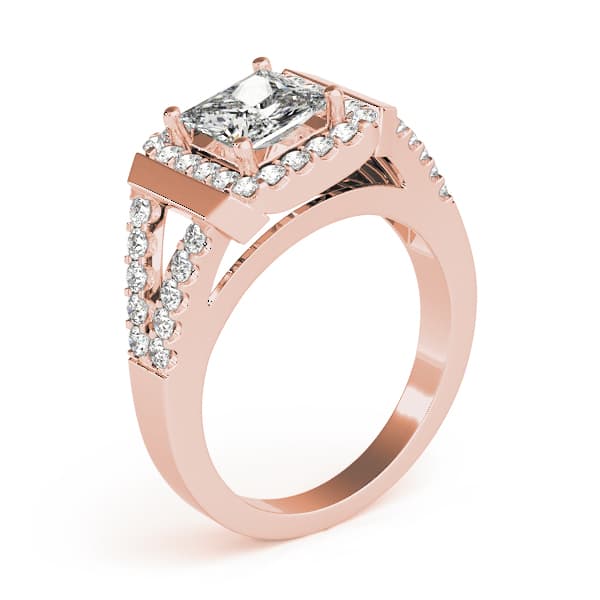 Halo Square & Cus Engagement Ring, style 83566, Angle view in rose gold