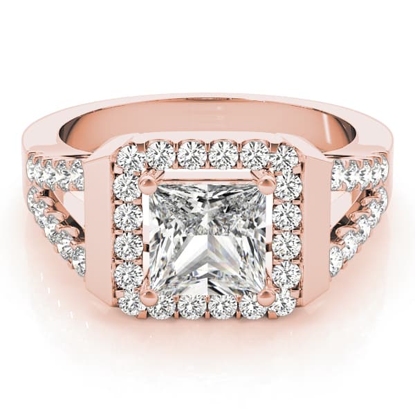 Halo Square & Cus Engagement Ring, style 83566, On hand view in rose gold