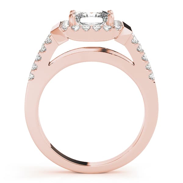Halo Square & Cus Engagement Ring, style 83566, Side view in rose gold
