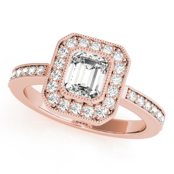 Halo Emerald Engagement Ring, style 83650, Front view in rose gold