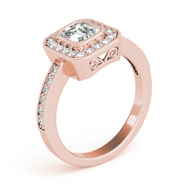 Halo Emerald Engagement Ring, style 83650, Angle view in rose gold