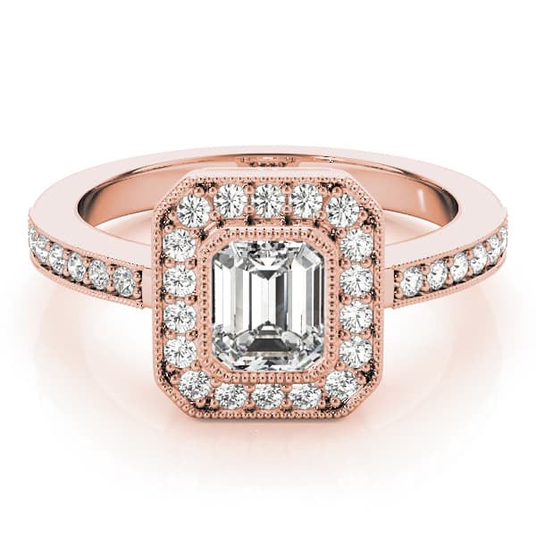 Halo Emerald Engagement Ring, style 83650, On hand view in rose gold