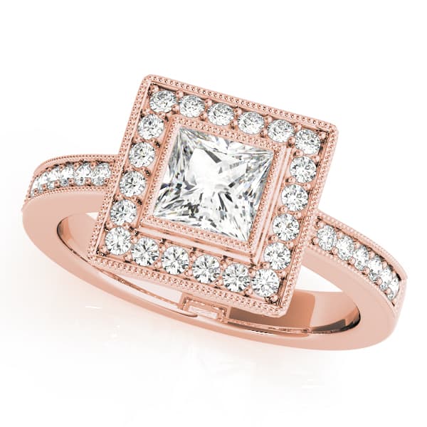 Halo Square & Cus Engagement Ring, style 83651, Front view in rose gold