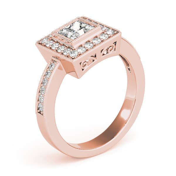Halo Square & Cus Engagement Ring, style 83651, Angle view in rose gold