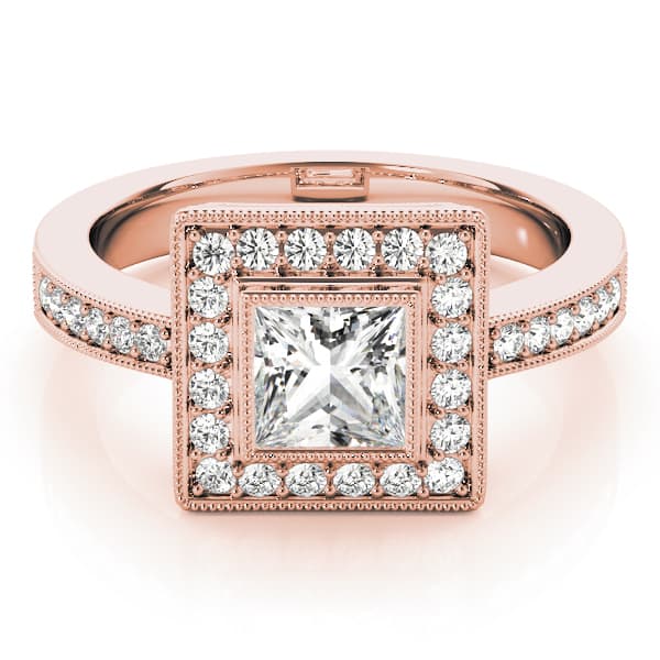 Halo Square & Cus Engagement Ring, style 83651, On hand view in rose gold