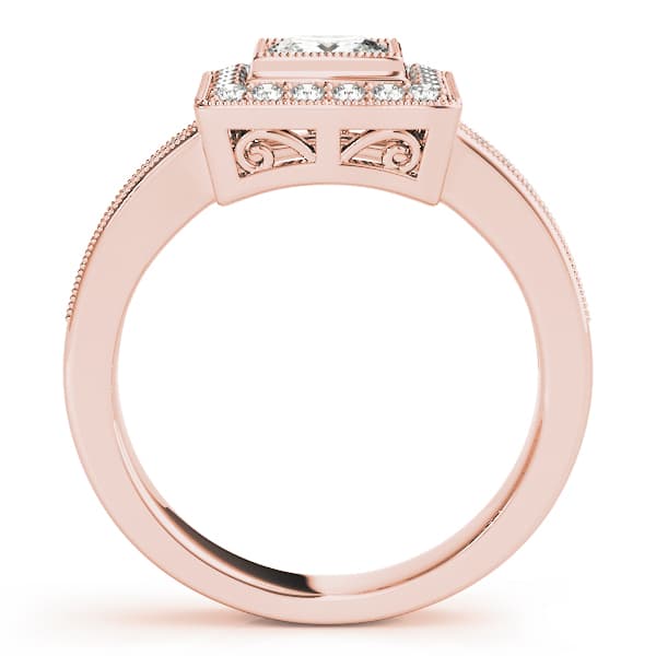 Halo Square & Cus Engagement Ring, style 83651, Side view in rose gold