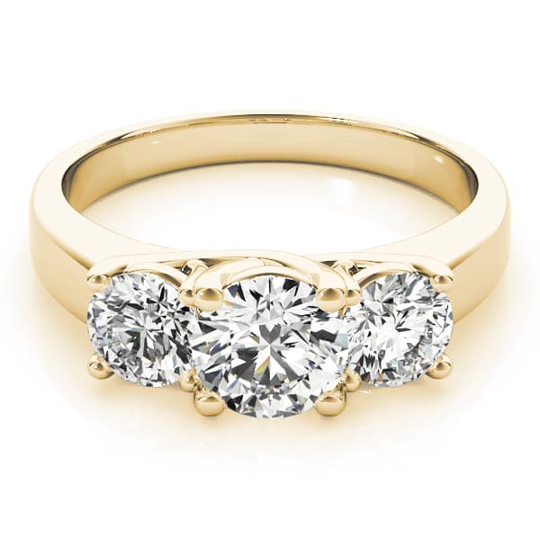 3-Stone Prong Set Trellis Engagement Ring, style 83739, On hand view in yellow gold