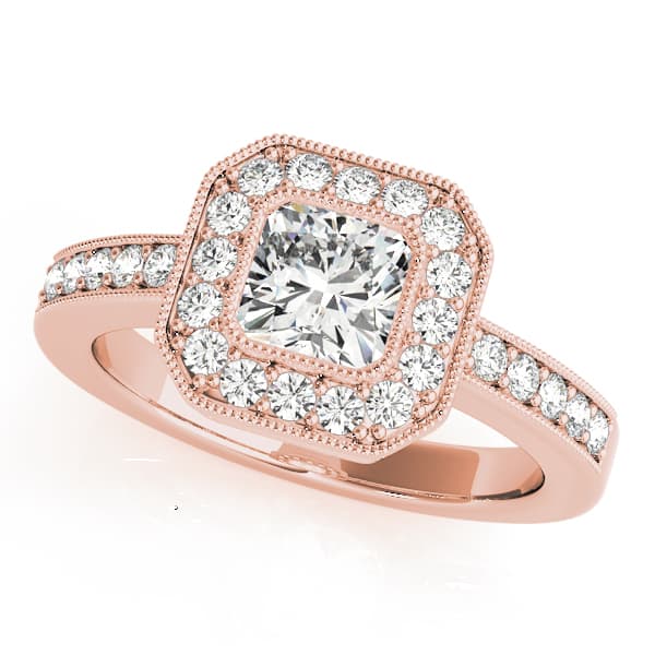 Halo Square & Cus Engagement Ring, style 83755, Front view in rose gold
