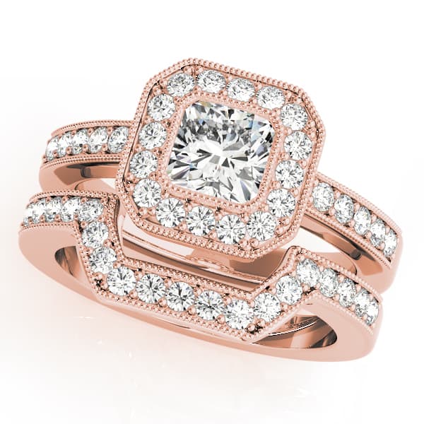 Halo Square & Cus Engagement Ring, style 83755, On hand view in rose gold