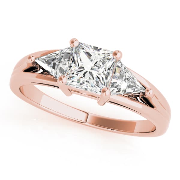 3 Stone Princess Engagement Ring, style 83770, Front view in rose gold