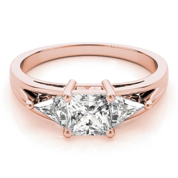3 Stone Princess Engagement Ring, style 83770, On hand view in rose gold