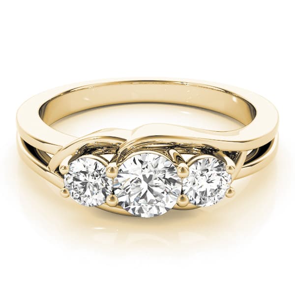 3-Stone Round Split Shank Engagement Ring, style 83822, On hand view in yellow gold