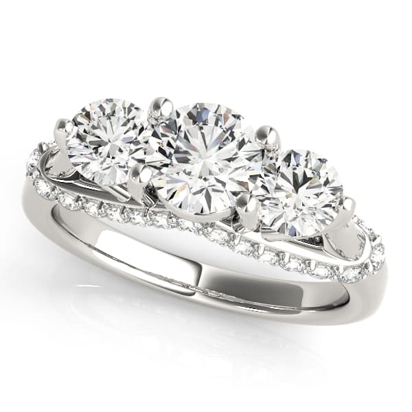 Engagement Rings 3 Stone Round in 10k White Gold