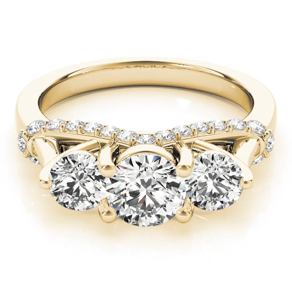 3 Stone Round Engagement Ring, style 83824, On hand view in yellow gold