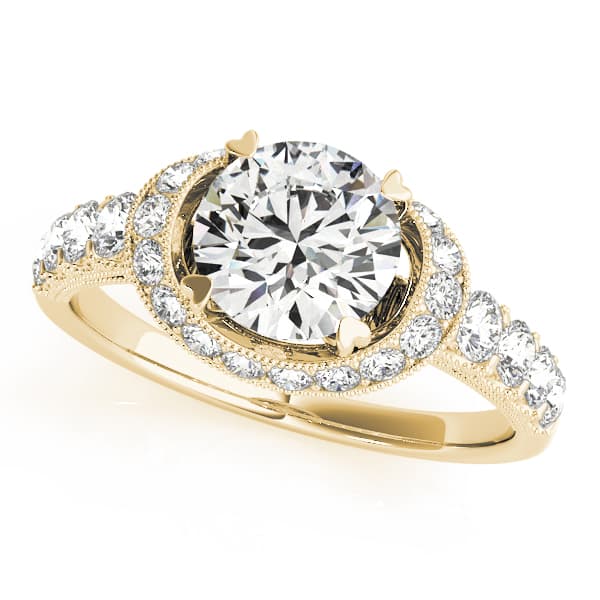 Single Row Halo Milgrain Engagement Ring, style 83890, Front view in yellow gold