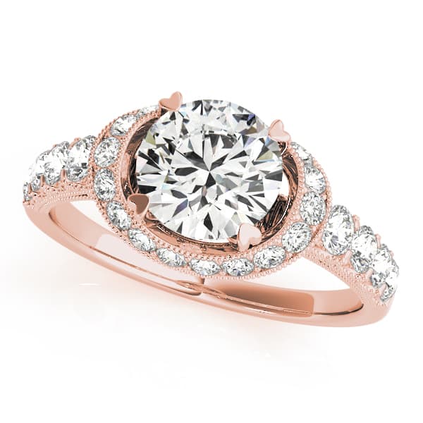 Single Row Halo Milgrain Engagement Ring, style 83890, Front view in rose gold
