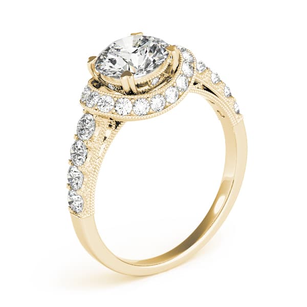 Single Row Halo Milgrain Engagement Ring, style 83890, Angle view in yellow gold