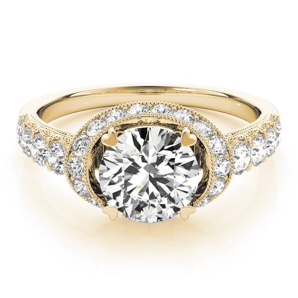Single Row Halo Milgrain Engagement Ring, style 83890, On hand view in yellow gold