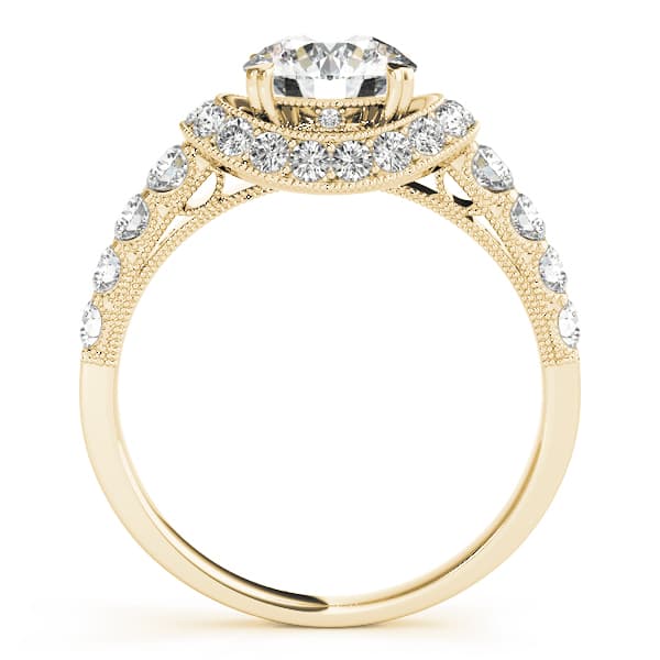 Single Row Halo Milgrain Engagement Ring, style 83890, Side view in yellow gold