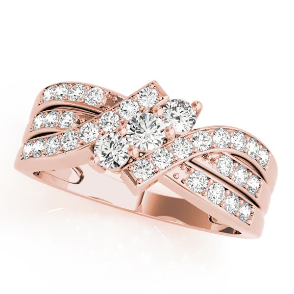 3 Stone Round Engagement Ring, style 83988, Front view in rose gold