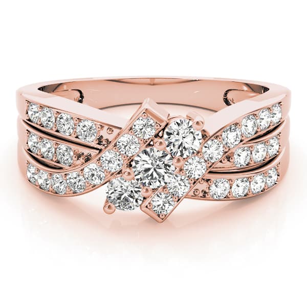 3 Stone Round Engagement Ring, style 83988, On hand view in rose gold