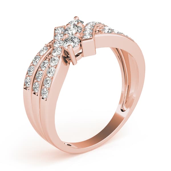 3 Stone Round Engagement Ring, style 83988, Top view in rose gold