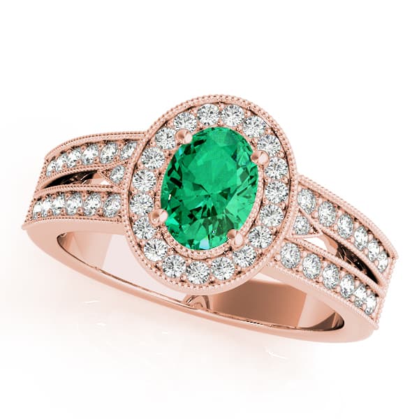 Vintage Oval Halo Milgrain Engagement Ring, style 84003, Front view in rose gold