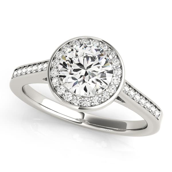 Single Row Accented Halo Bezel Set Engagement Ring — style 84045 in 10k White Gold