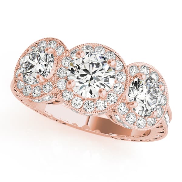 3 Stone Round Engagement Ring, style 84080, Front view in rose gold