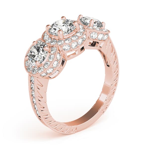 3 Stone Round Engagement Ring, style 84080, Top view in rose gold