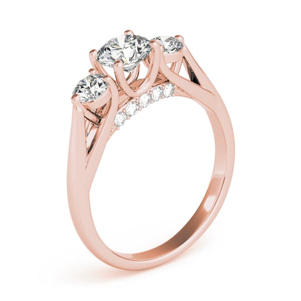3 Stone Round Engagement Ring, style 84124, Top view in rose gold