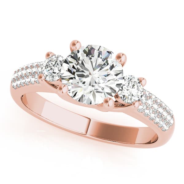 3 Stone Round Engagement Ring, style 84177, Front view in rose gold