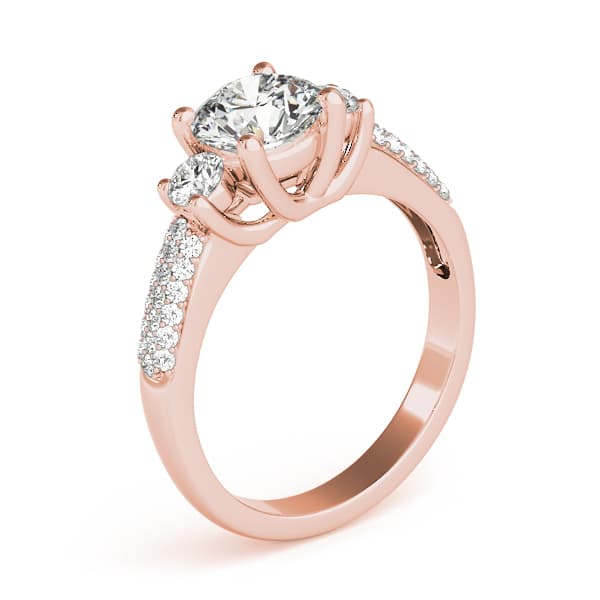 3 Stone Round Engagement Ring, style 84177, Angle view in rose gold