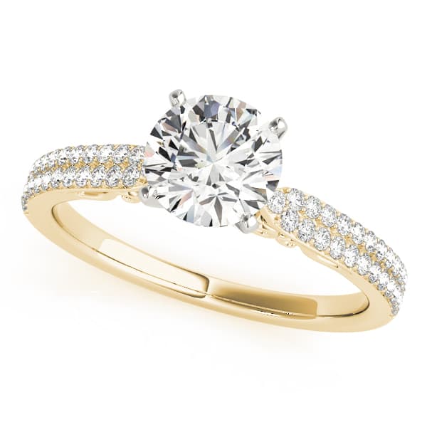 Double Row Pavé Solitaire Engagement Ring, style 84271, Front view in yellow gold